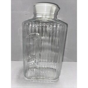 Vintage Arc France Ribbed Clear Glass Pitcher White w/Lid  10.125" Tall 2 Qt